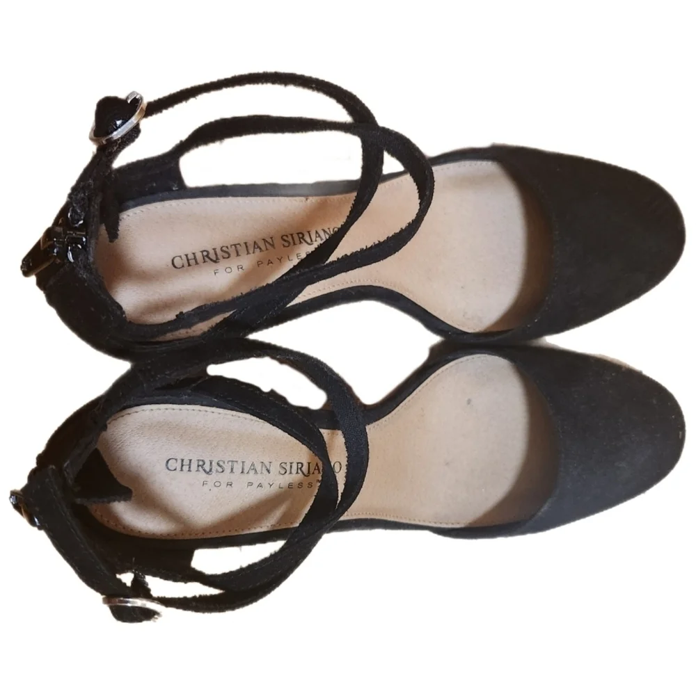Christian Siriano Black Chunky Criss Cross Block Dress Heels